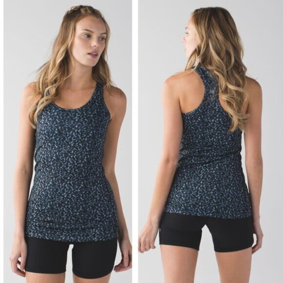 Lululemon Cool Racerback Digi Pixie Caspian Blue Black Womens Size 4 - Picture 1 of 7
